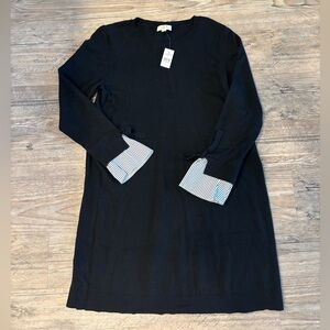 NWT LOFT Black Long Sleeve Pin Stripe Cuffed Dress